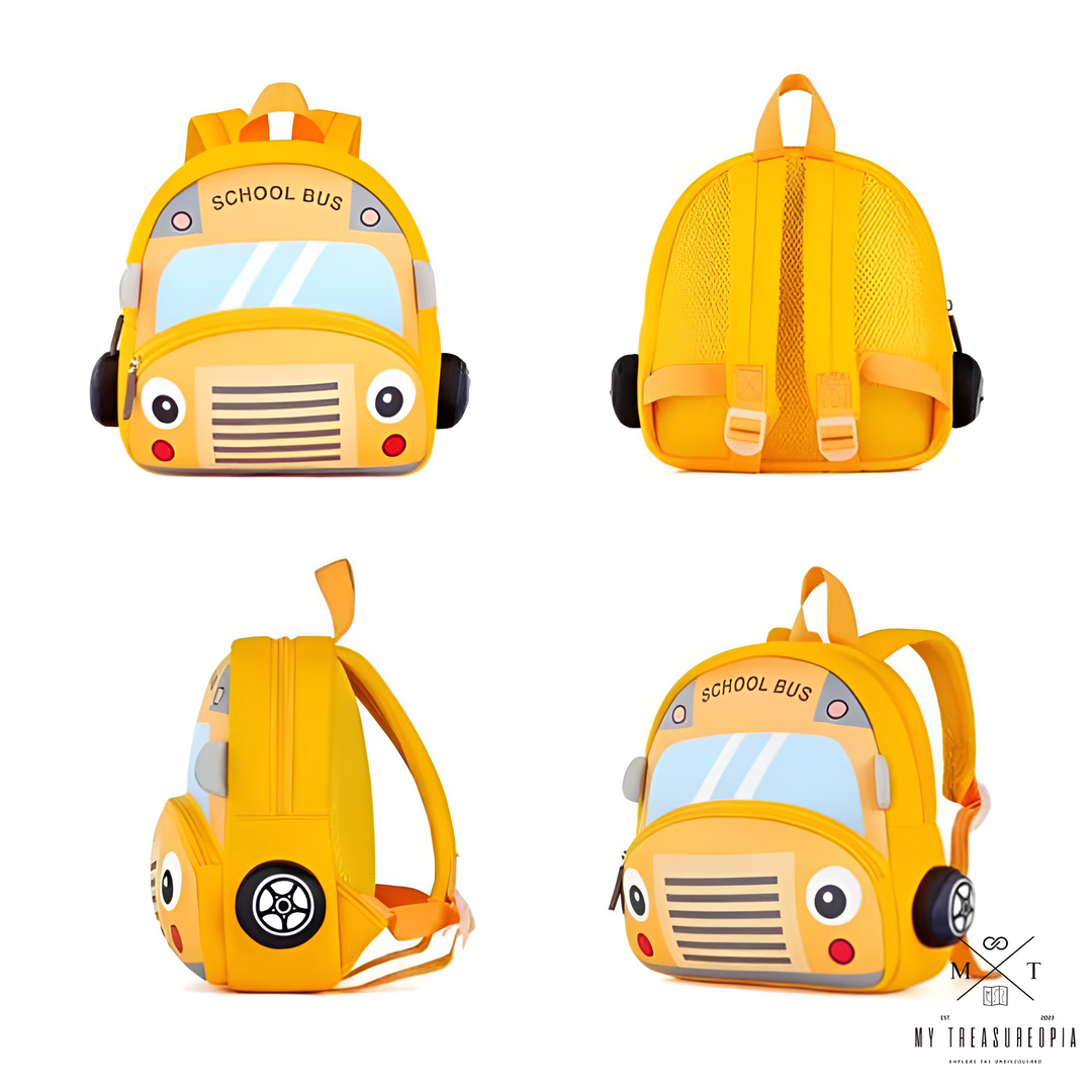 Cute Cartoon Bus Soft Plush Backpack with Front Pocket for Kids (Orange)