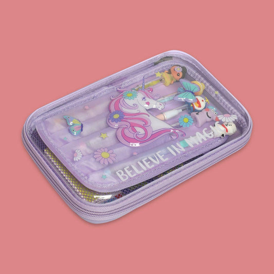 school kids transparent unicorn hard case pouch