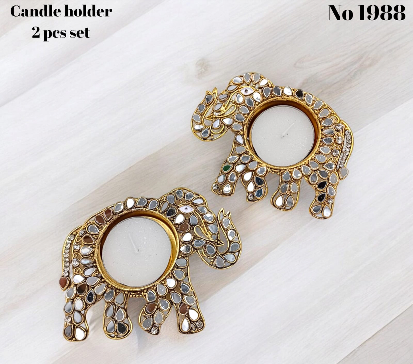 Elephant shape kundan diya 2pcs set ( 2 candles free) s no -1988