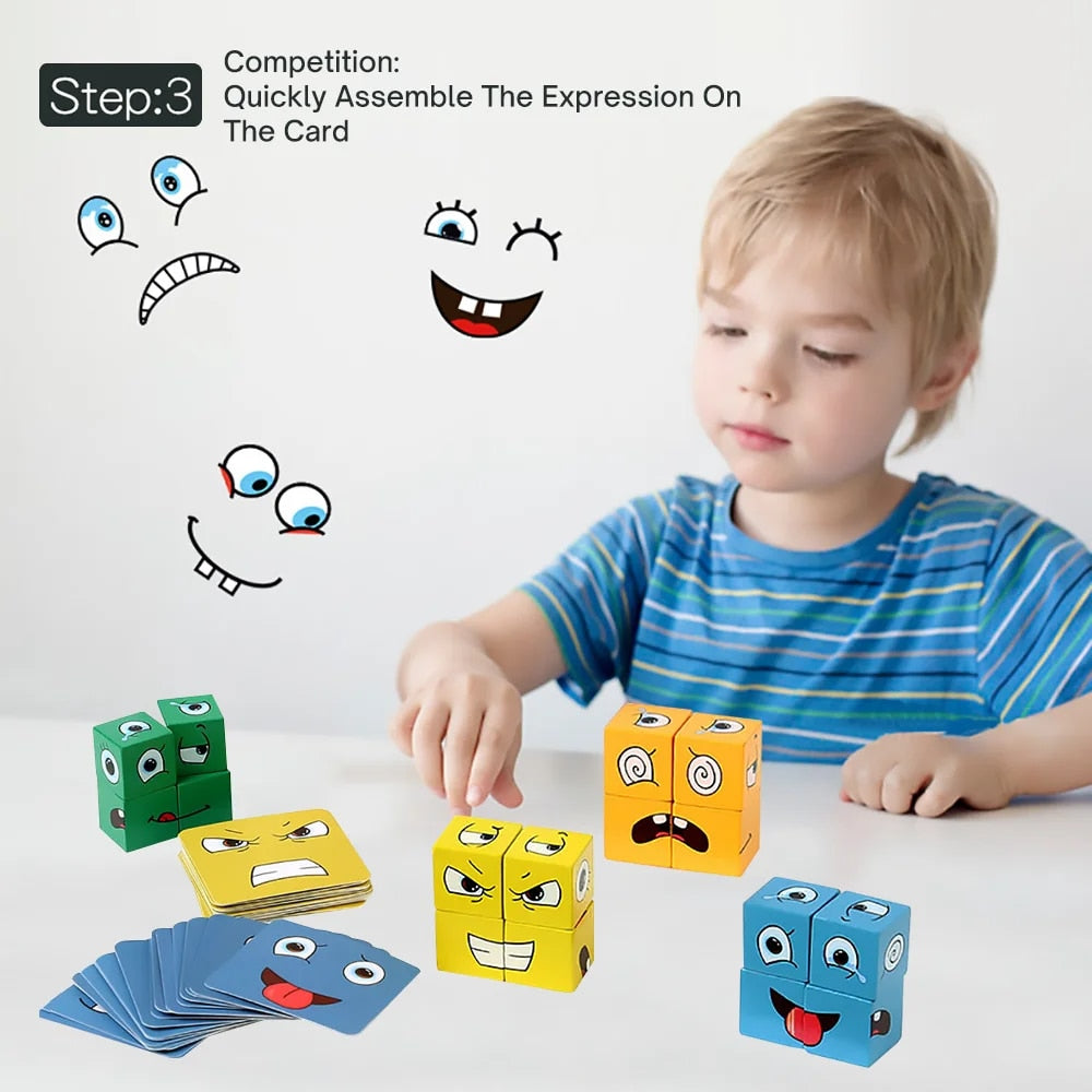 Kids Face Change Cube Game Montessori Expression Puzzle Building Blocks Toys Early Learning Educational Match Toy for Children