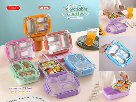 Stainless Steel 3-Compartment spill & leak proof 710 ml Lunch Boxes