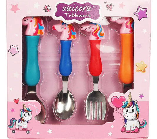 Unicorn Family Baby Spoon and Fork Cutlery for Babies and Kids - Stainless Steel (304) Tableware Set with Comfortable Handle for Boys and Girls