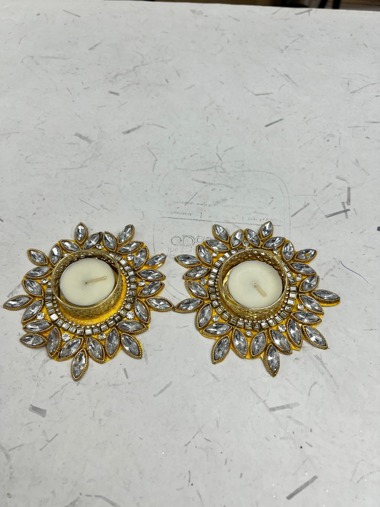 Kundan work diya 2pcs set ( 2 candles free)s no -48