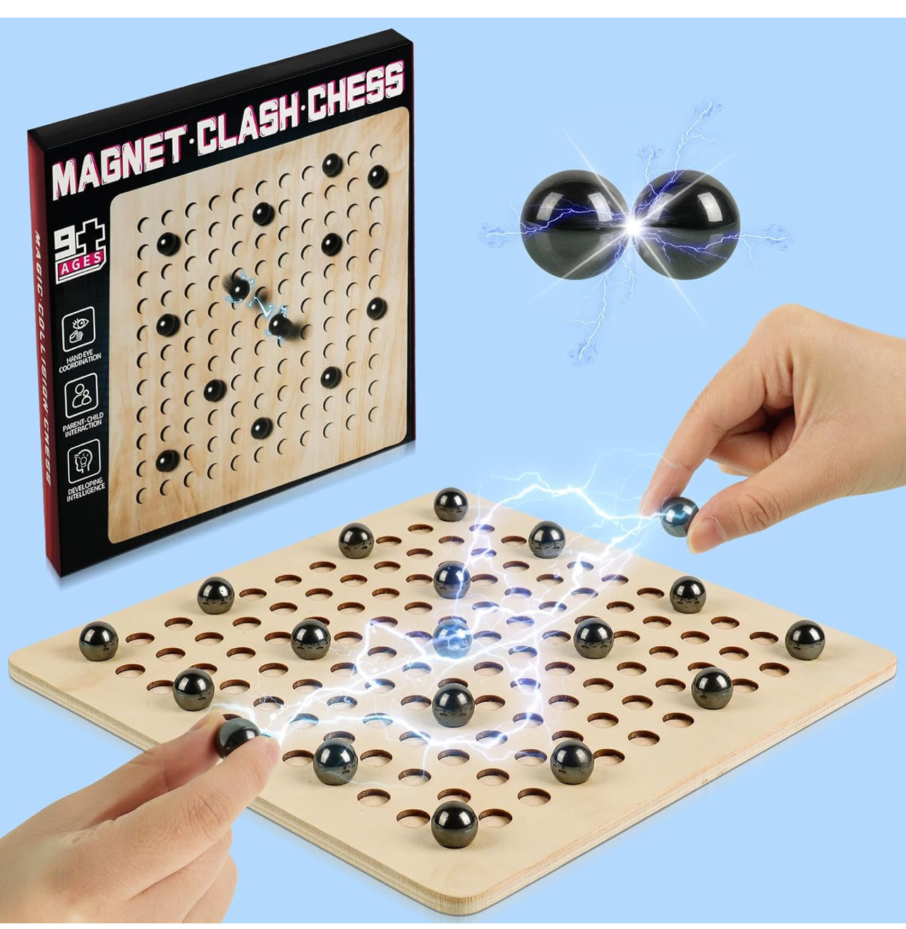 Wooden Magnetic Chess Game Set,Interactive Tabletop Chess Board Game with Magnet Stones,Develop Intelligence,Strategy Game,Family Party Games for Kids and Adults