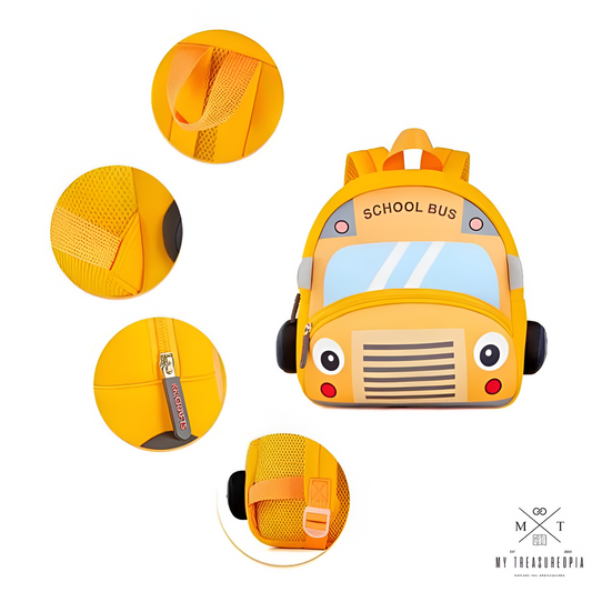 Cute Cartoon Bus Soft Plush Backpack with Front Pocket for Kids (Orange)