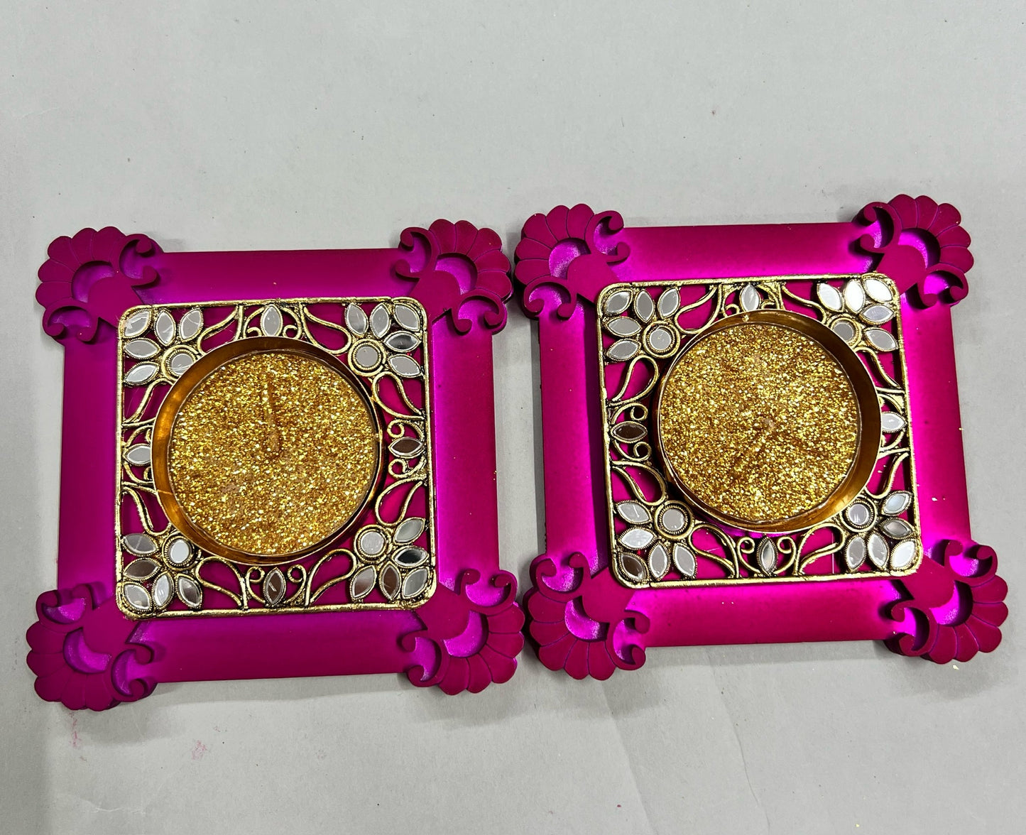 Acrylic Kundan diya 2pcs set ( 2 candles free)s no -2004