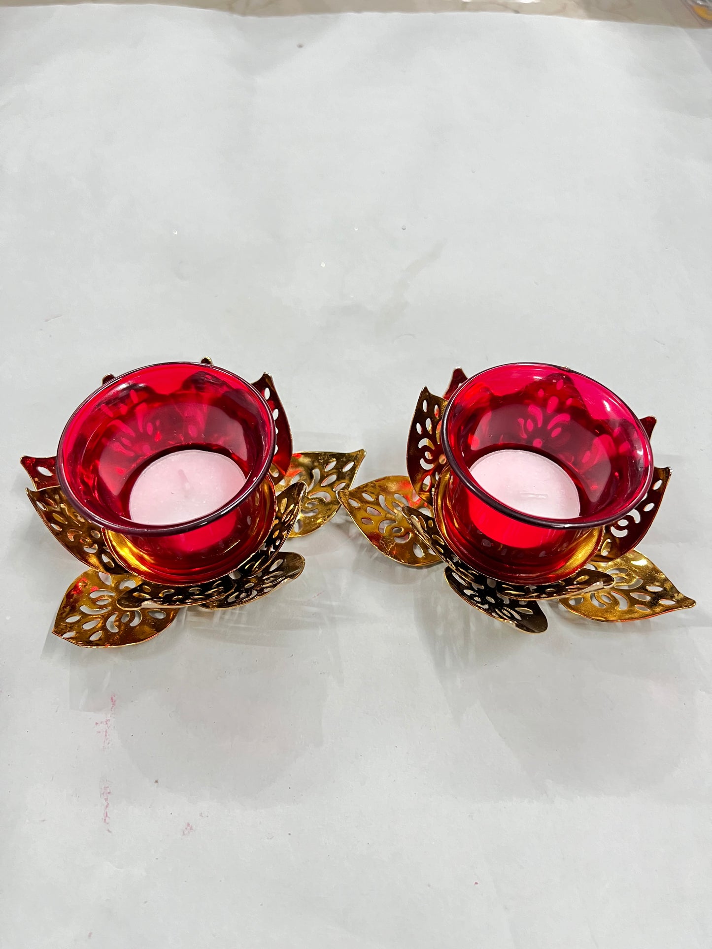 Metal with glass diya 2pcs set ( 2 candles free)