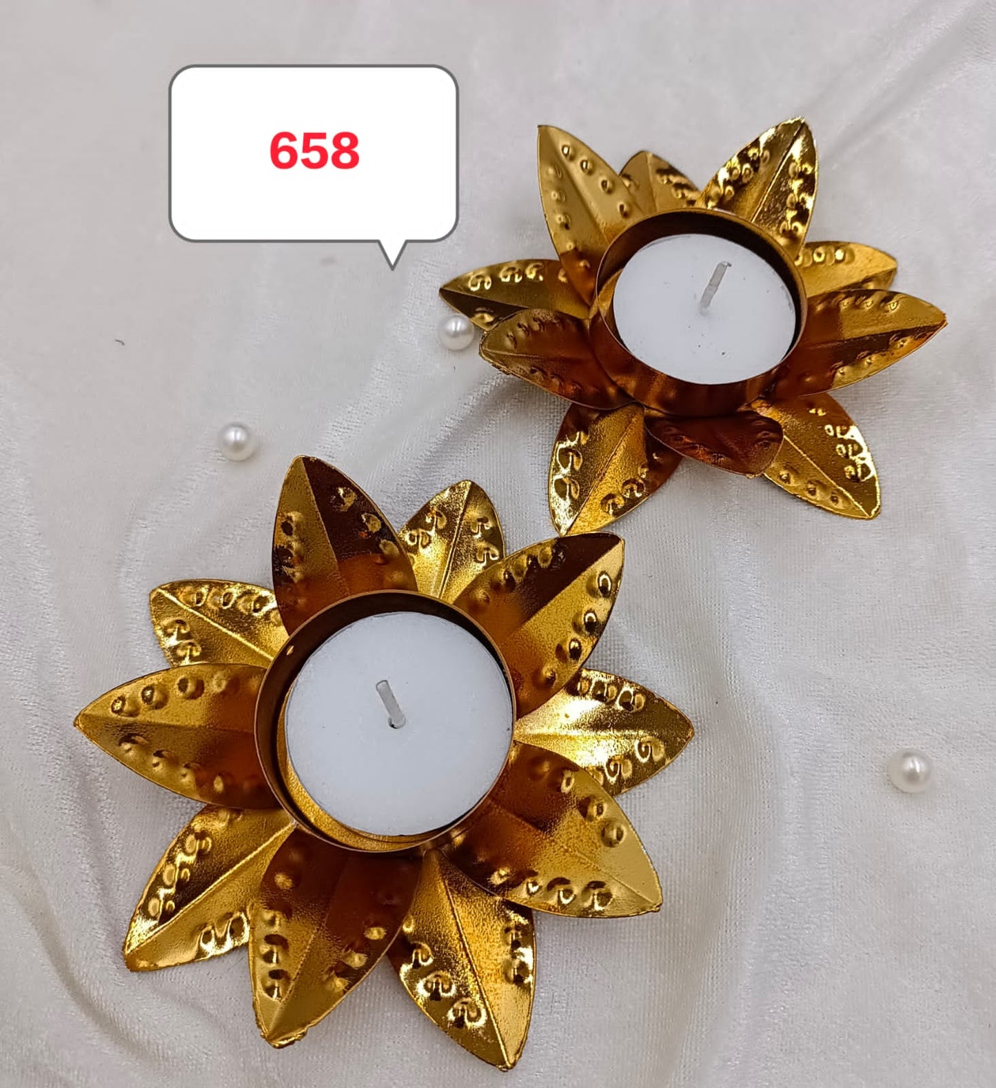 Metal gold sunflower diya 2pcs set ( 2 candles free)s no -658