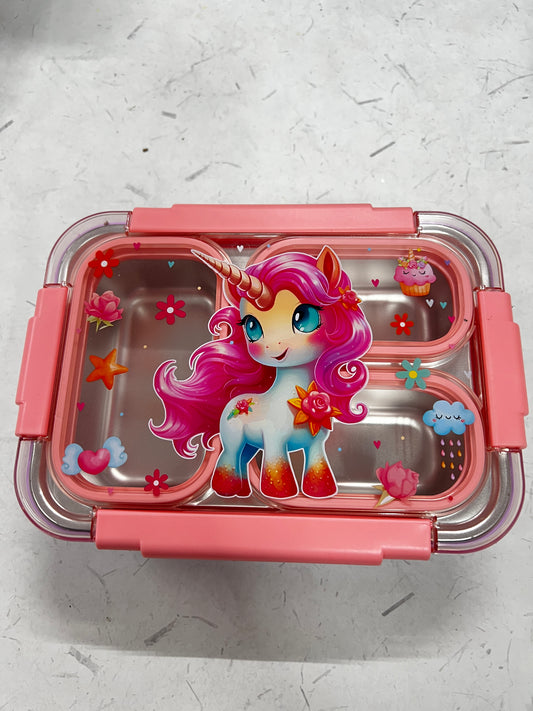 Dino/Unicorn/space /mermaid  Transparent 3-Compartment 750ml Transfer Proof Lunch Box