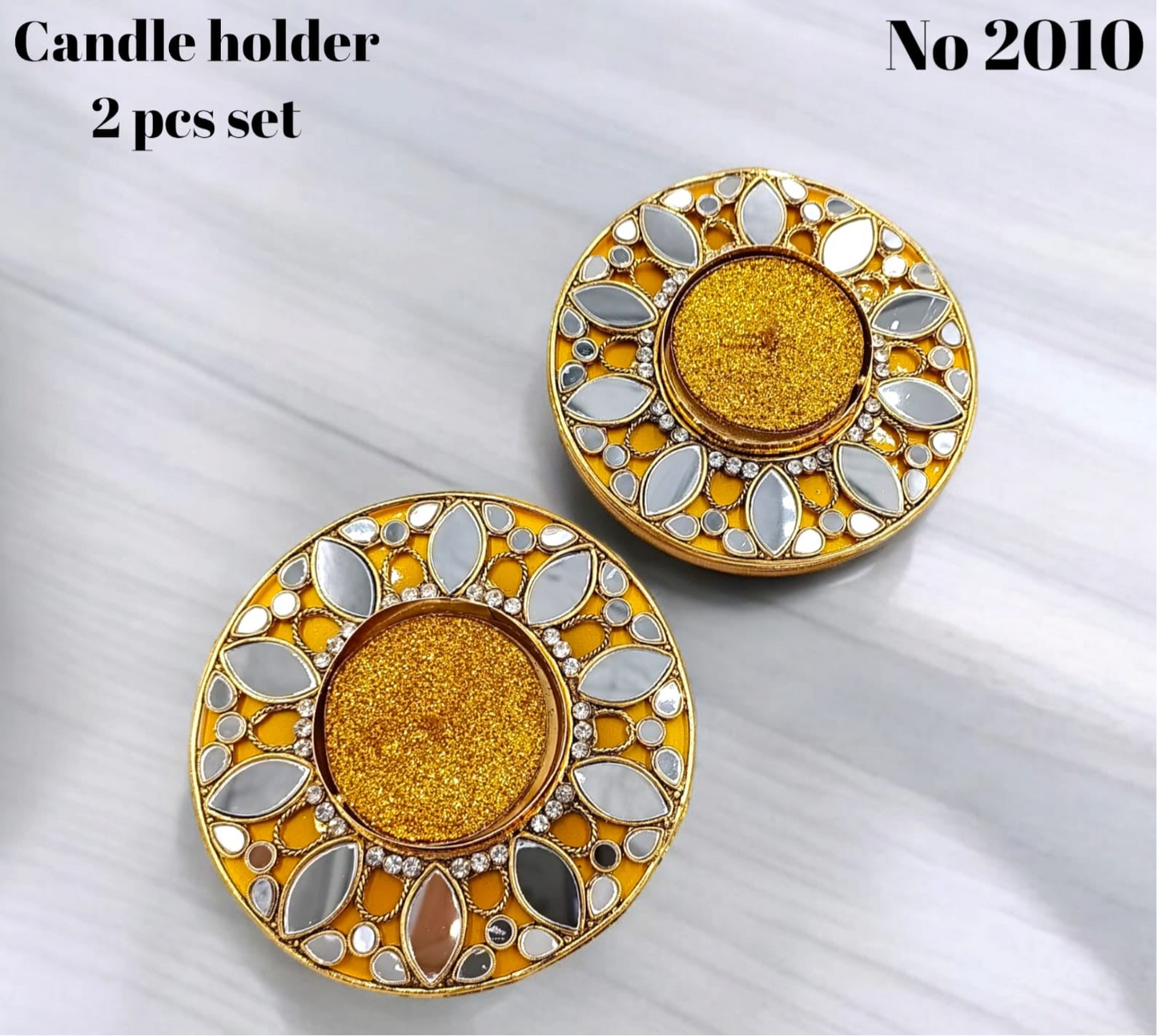 Acrylic kundan diya 2 pcs set ( 2 candles free) s no -2010