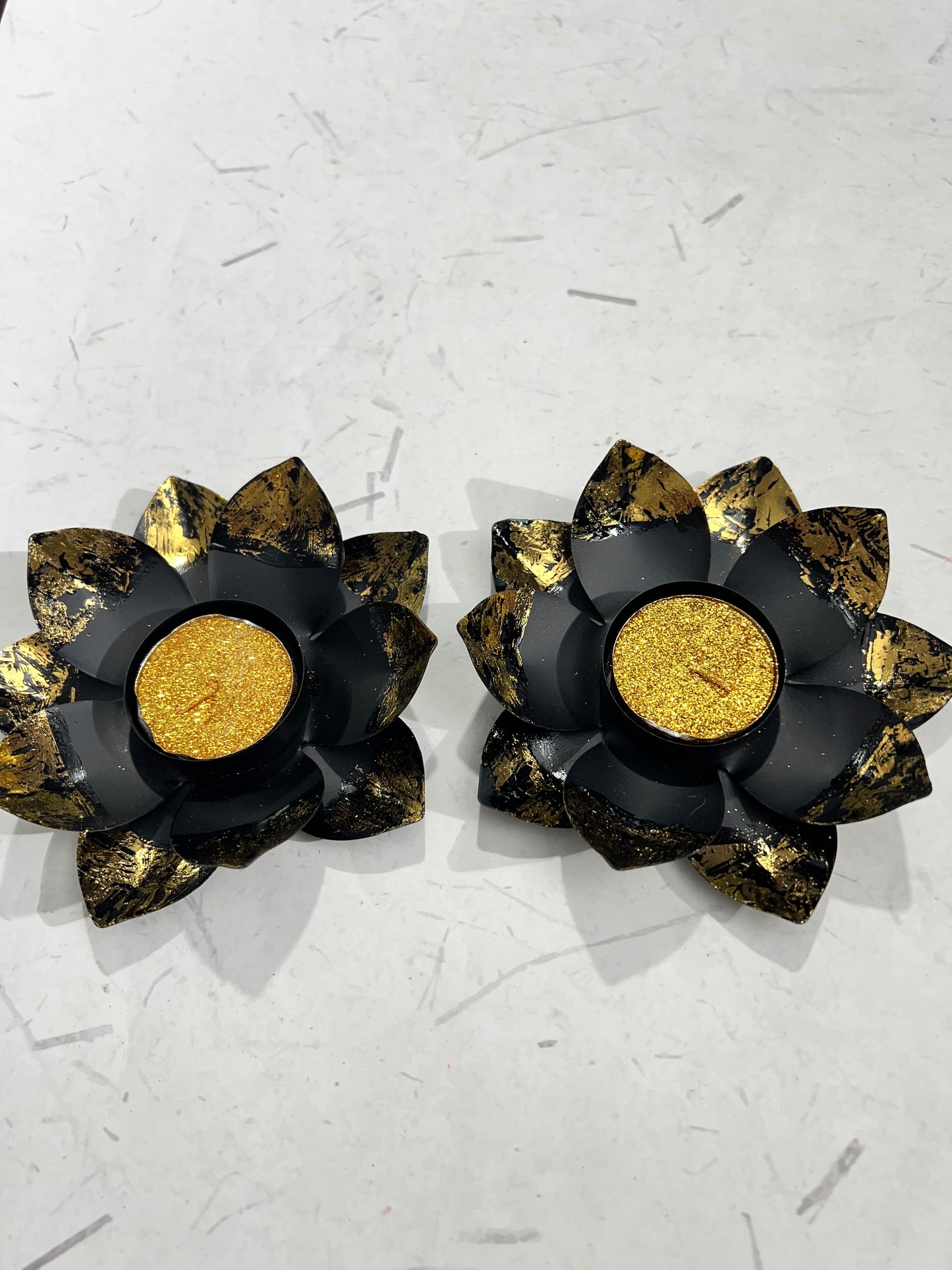 Metal black lotus diya 2pcs set ( 2 candles free)pp-120