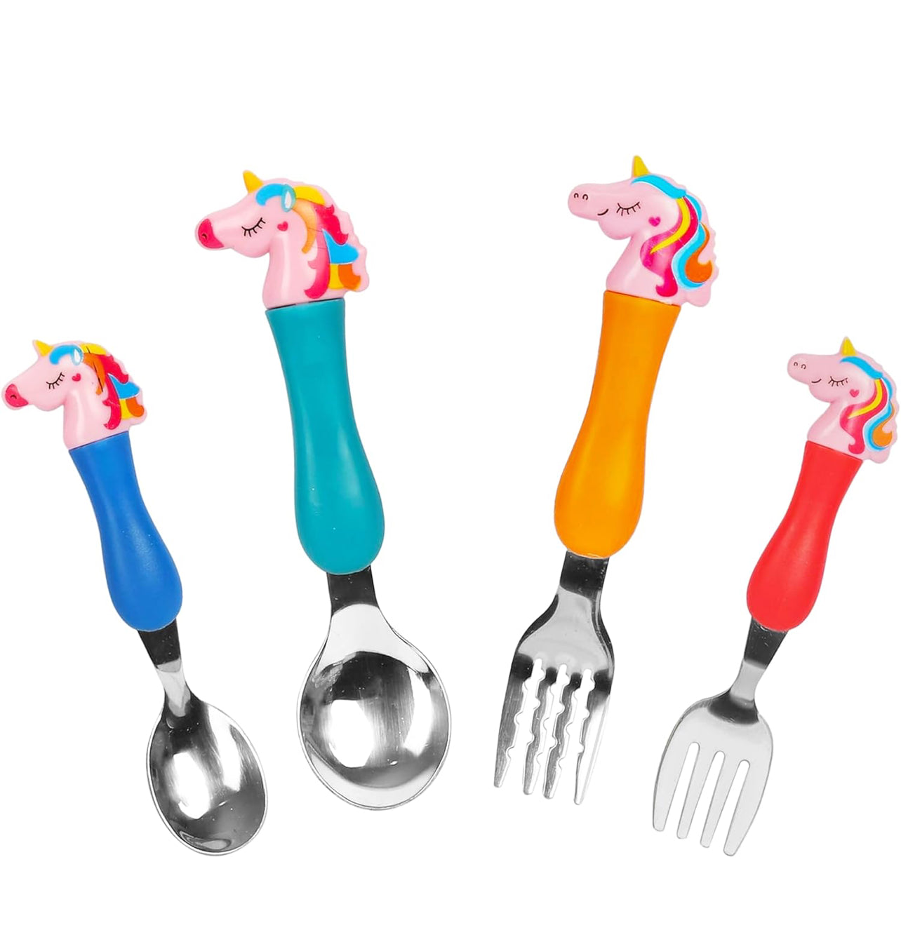 Unicorn Family Baby Spoon and Fork Cutlery for Babies and Kids - Stainless Steel (304) Tableware Set with Comfortable Handle for Boys and Girls