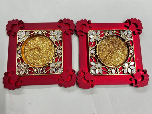 Acrylic Kundan diya 2pcs set ( 2 candles free)s no -2004