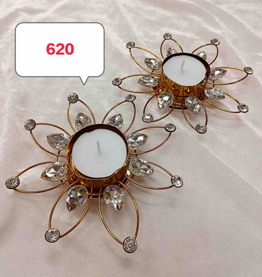 Metal diamond 2pcs diya set ( 2 candle free)sno -620