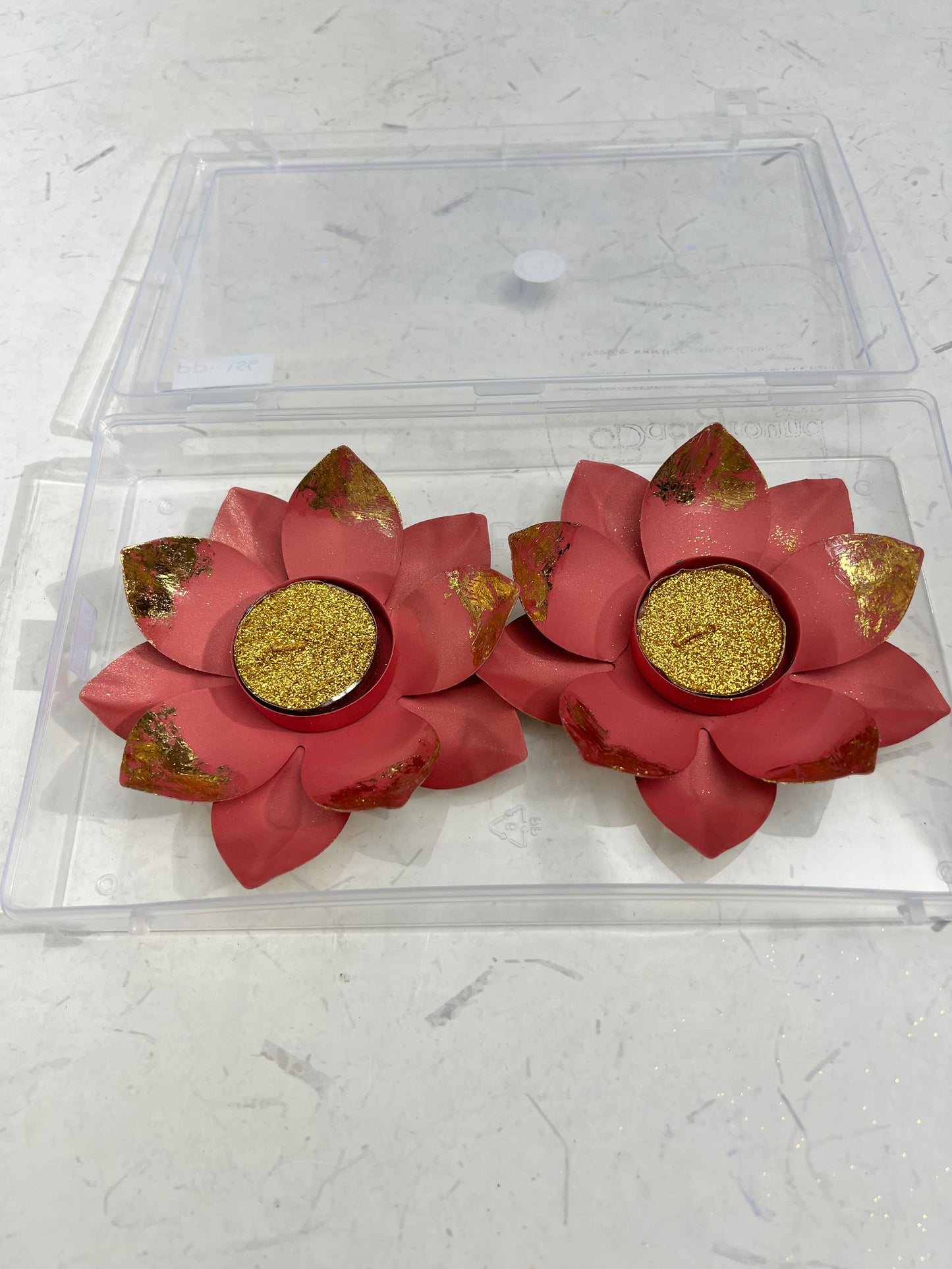 Metal lotus mat diya 2pcs set ( 2 candles free)pp-156