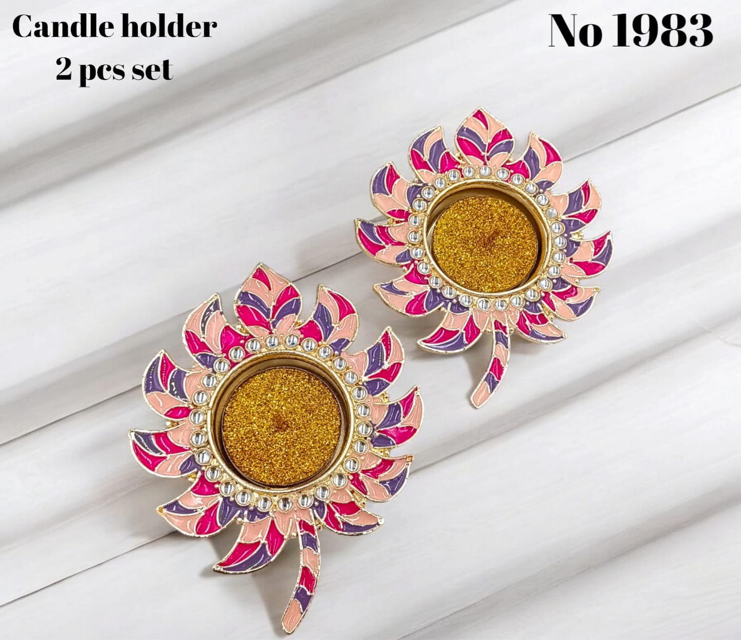 Metal diya 2pcs set (2 candles free)s no-1983