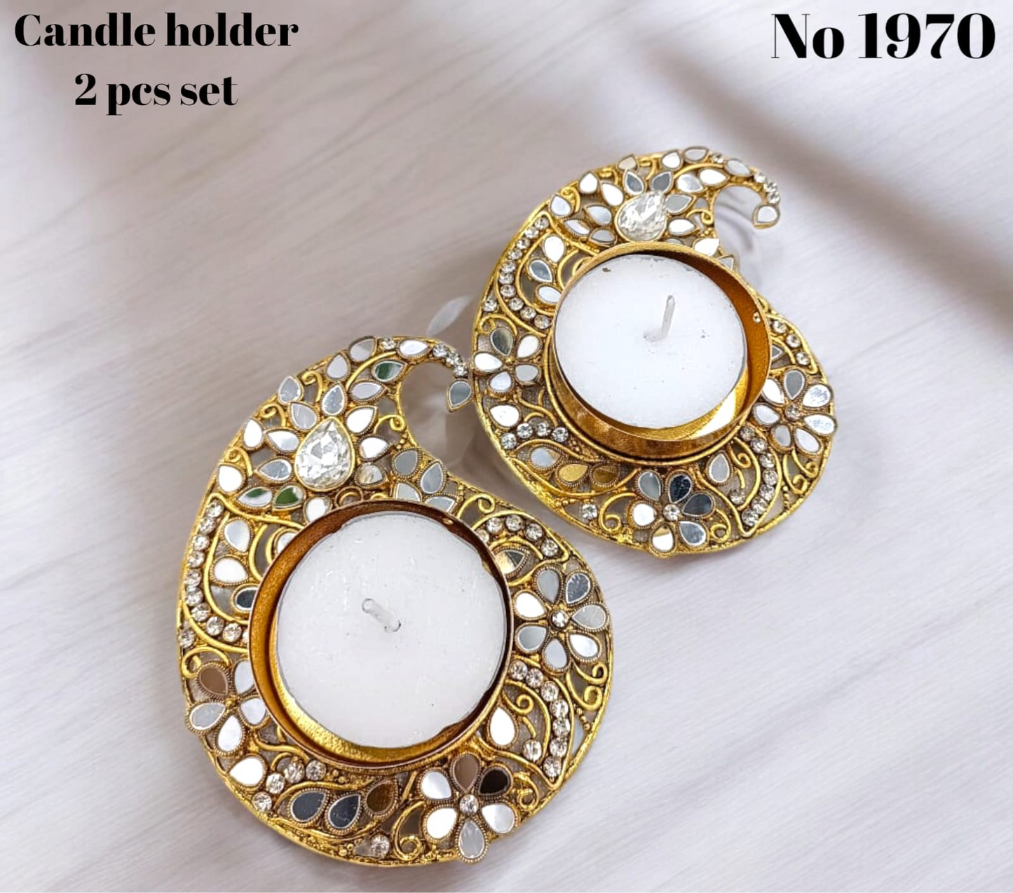 Metal kundan leaf shape 2pcs set ( 2 candles free)s no-1970