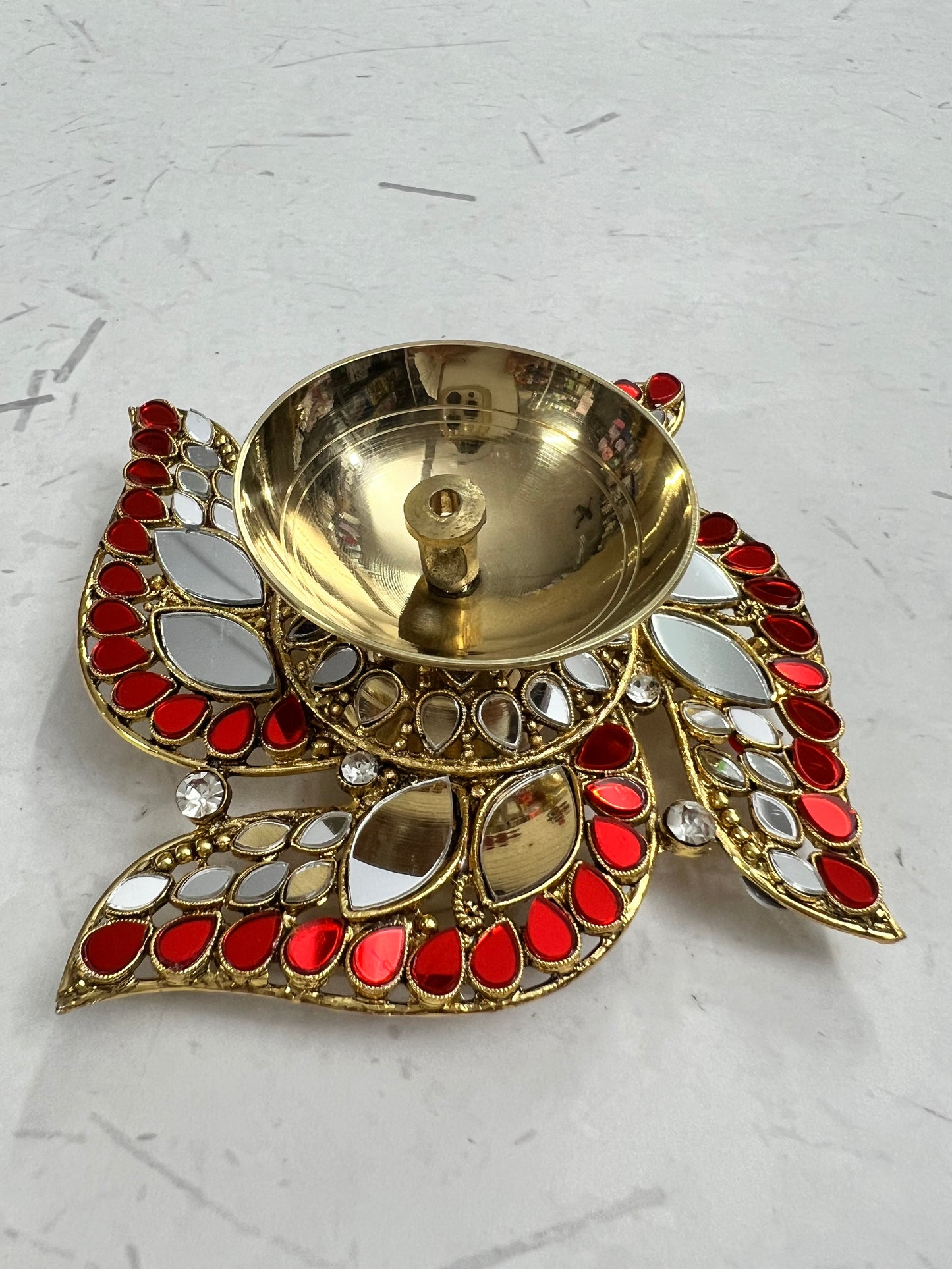 Metal Kundan Swastik brass Diya single piece. Sno-b2