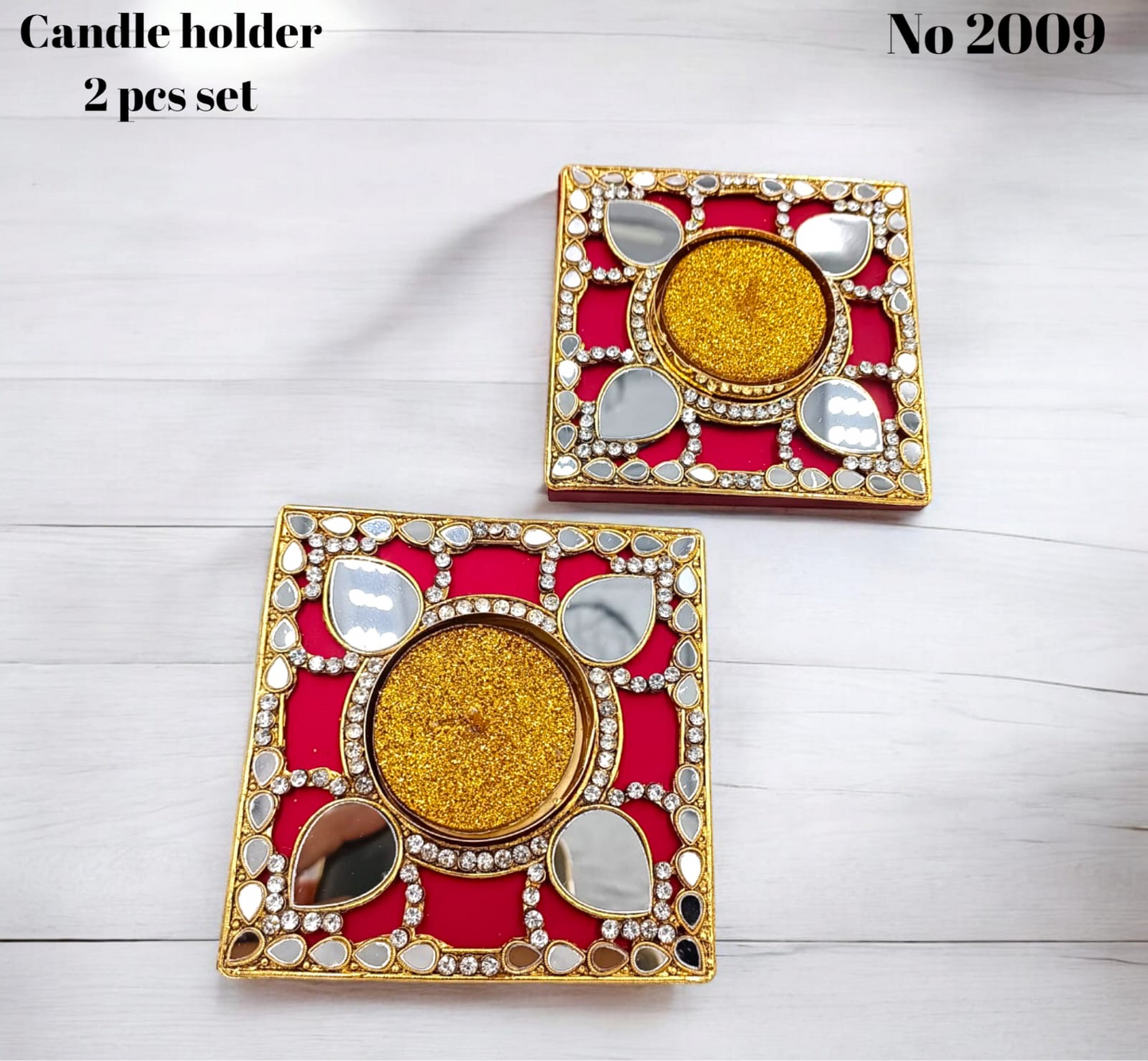 Acrylic kundan diya 2pcs set ( 2 candles free) sno -2009