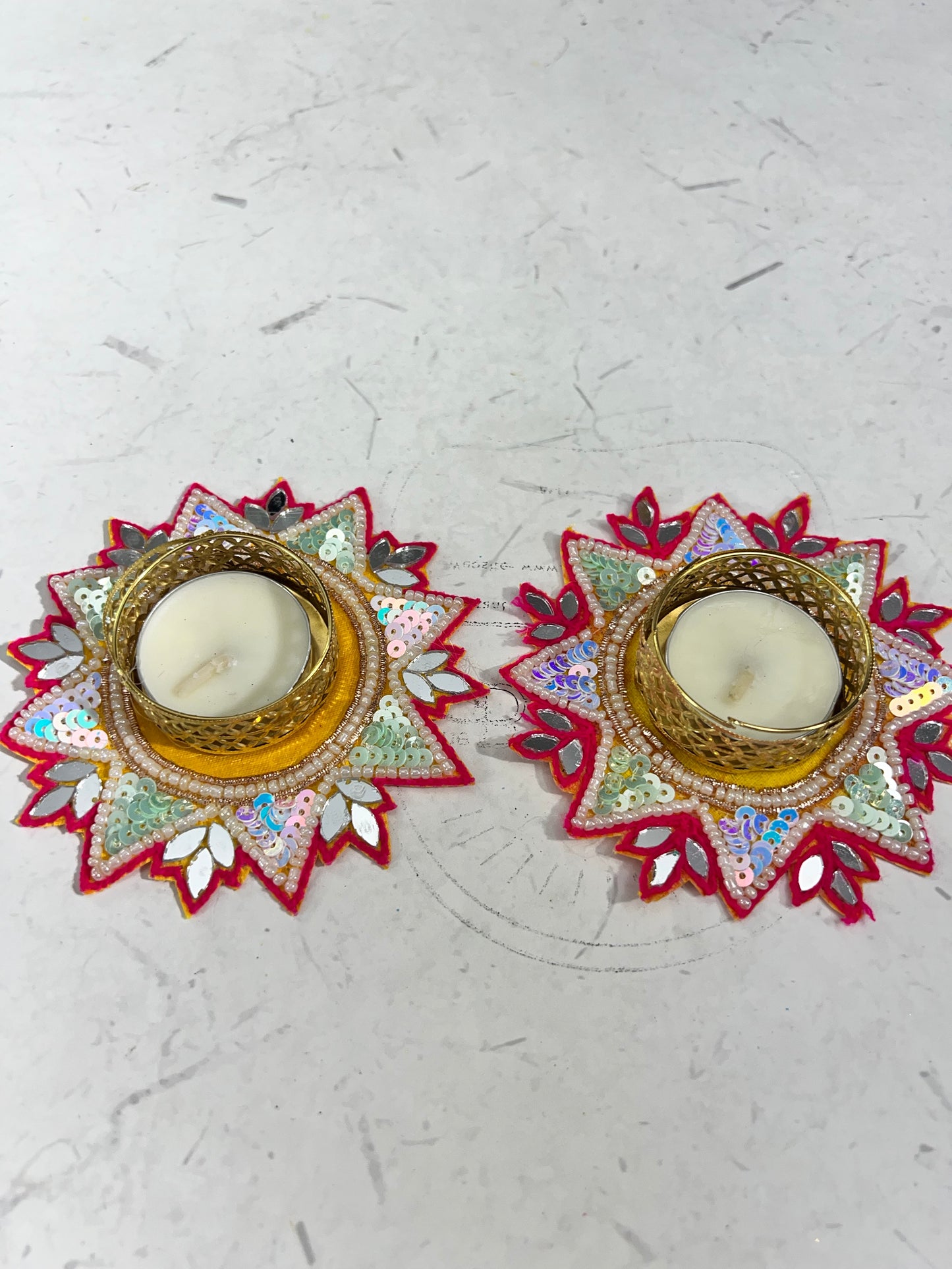 Hand work Diya’s 2pcs set (2 candles free)s no-44