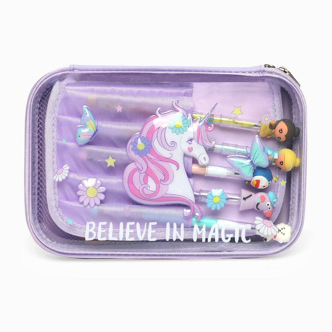 school kids transparent unicorn hard case pouch