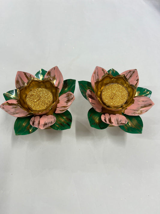 Metal 3layer lotus diya  2pcs box ( 2 candles free)pp-154