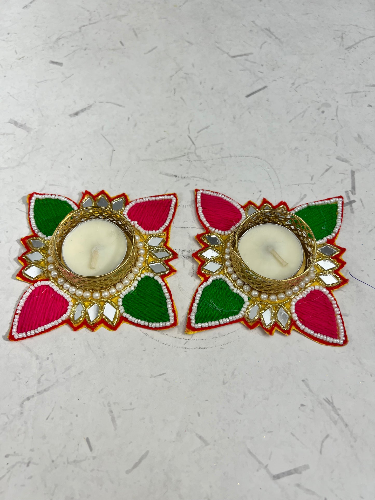 Handwork Diya’s 2pcs set ( 2 candles free)s no -43