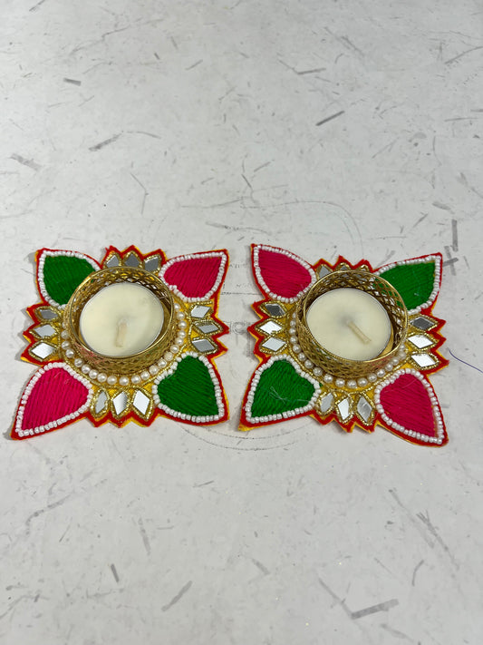 Handwork Diya’s 2pcs set ( 2 candles free)s no -43