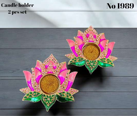 Metal meenakari lotus diya 2pcs set( 2 candles free)s no -1989