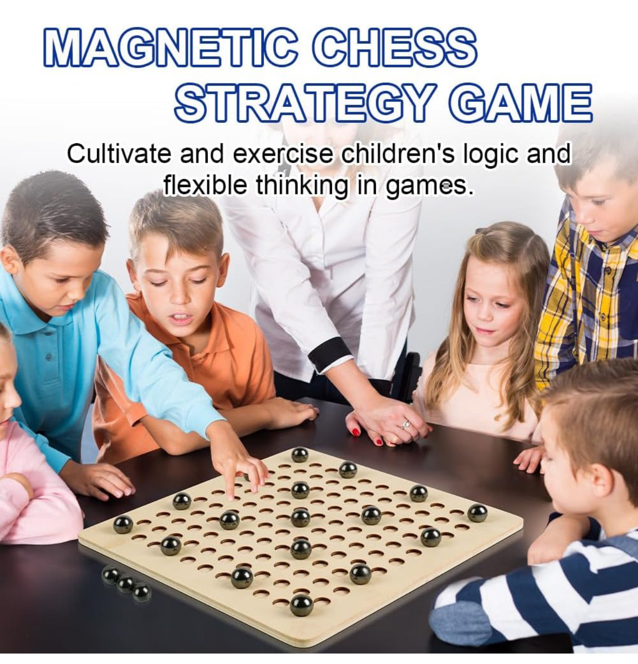 Wooden Magnetic Chess Game Set,Interactive Tabletop Chess Board Game with Magnet Stones,Develop Intelligence,Strategy Game,Family Party Games for Kids and Adults