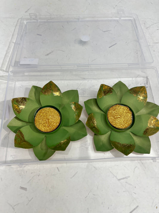 Metal lotus mat diya 2pcs set ( 2 candles free)pp-156