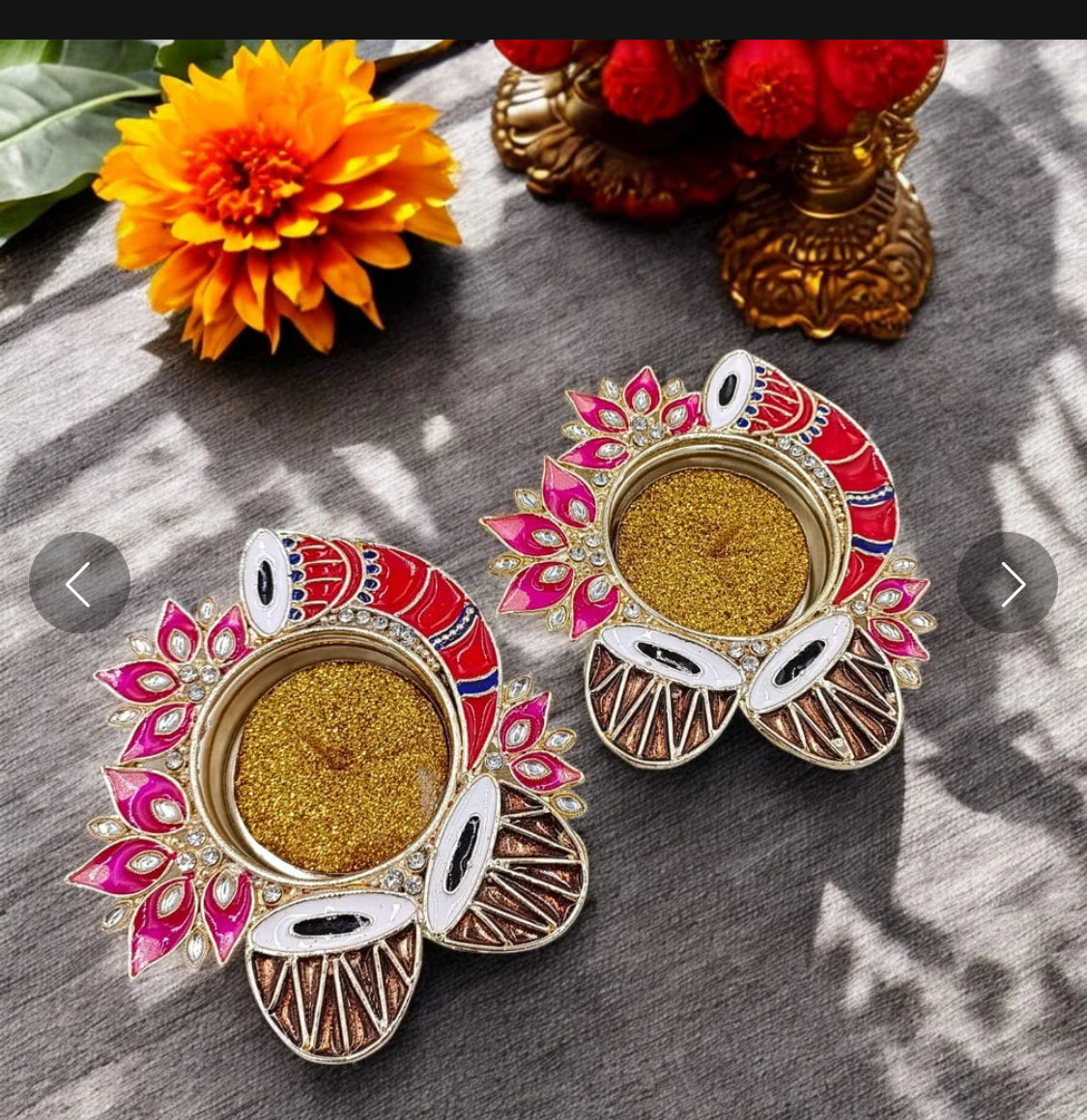 Metal meenakari dholak shehnai diya 2pcs set( 2 candles free) s no -1982