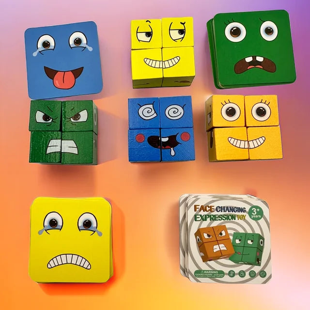 Kids Face Change Cube Game Montessori Expression Puzzle Building Blocks Toys Early Learning Educational Match Toy for Children