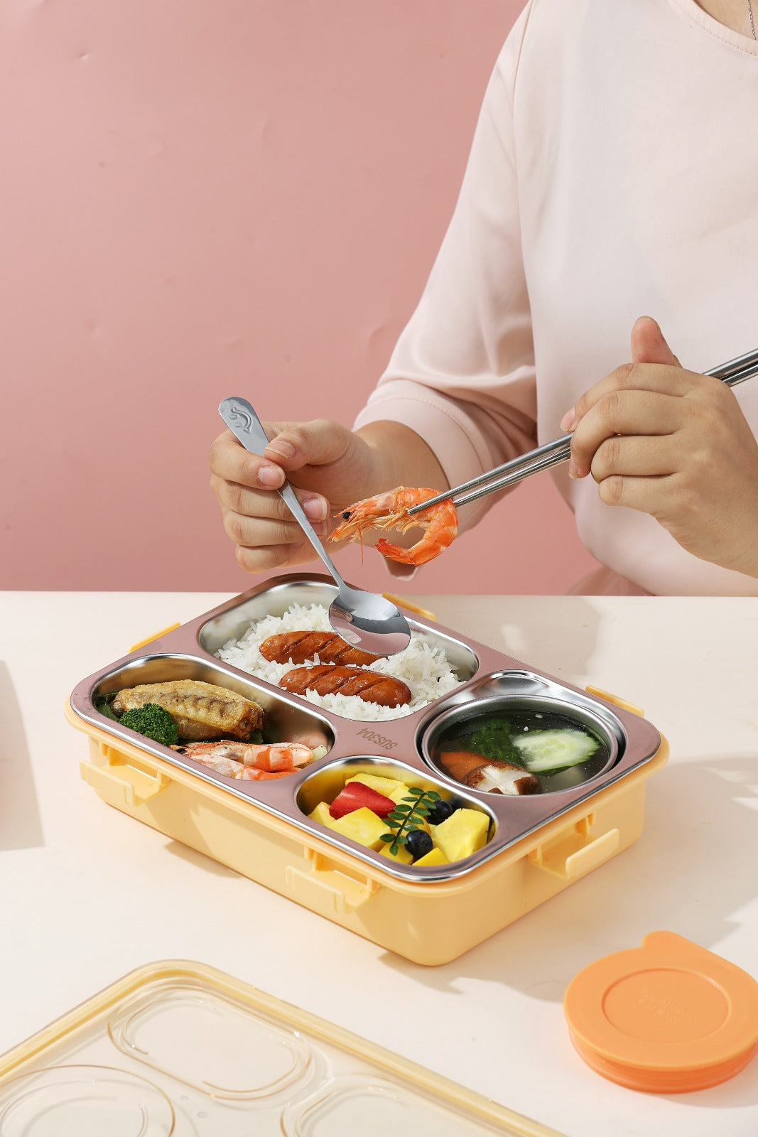 4 compartment 750ml Stainless Steel Lunch Box with 150ml Bowl