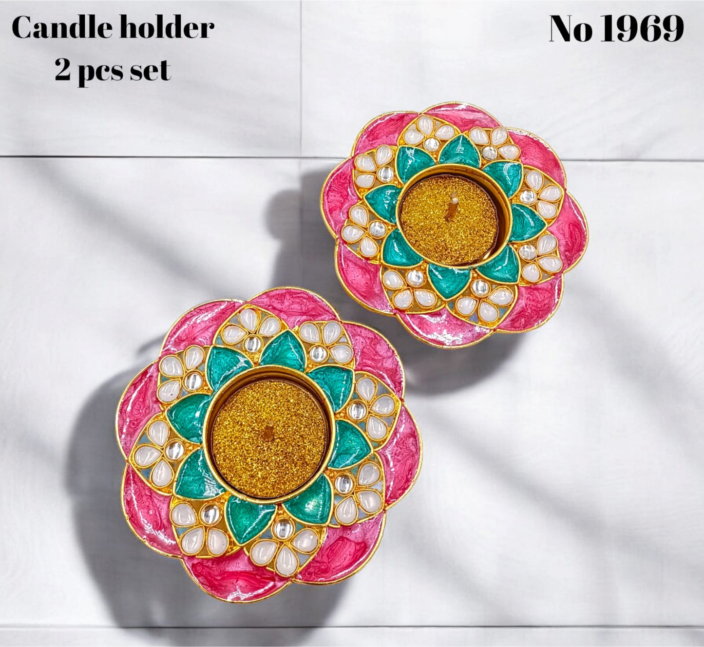 Metal meenakari diya 2pcs set ( 2 candles free)s no -1969