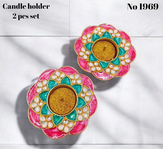 Metal meenakari diya 2pcs set ( 2 candles free)s no -1969