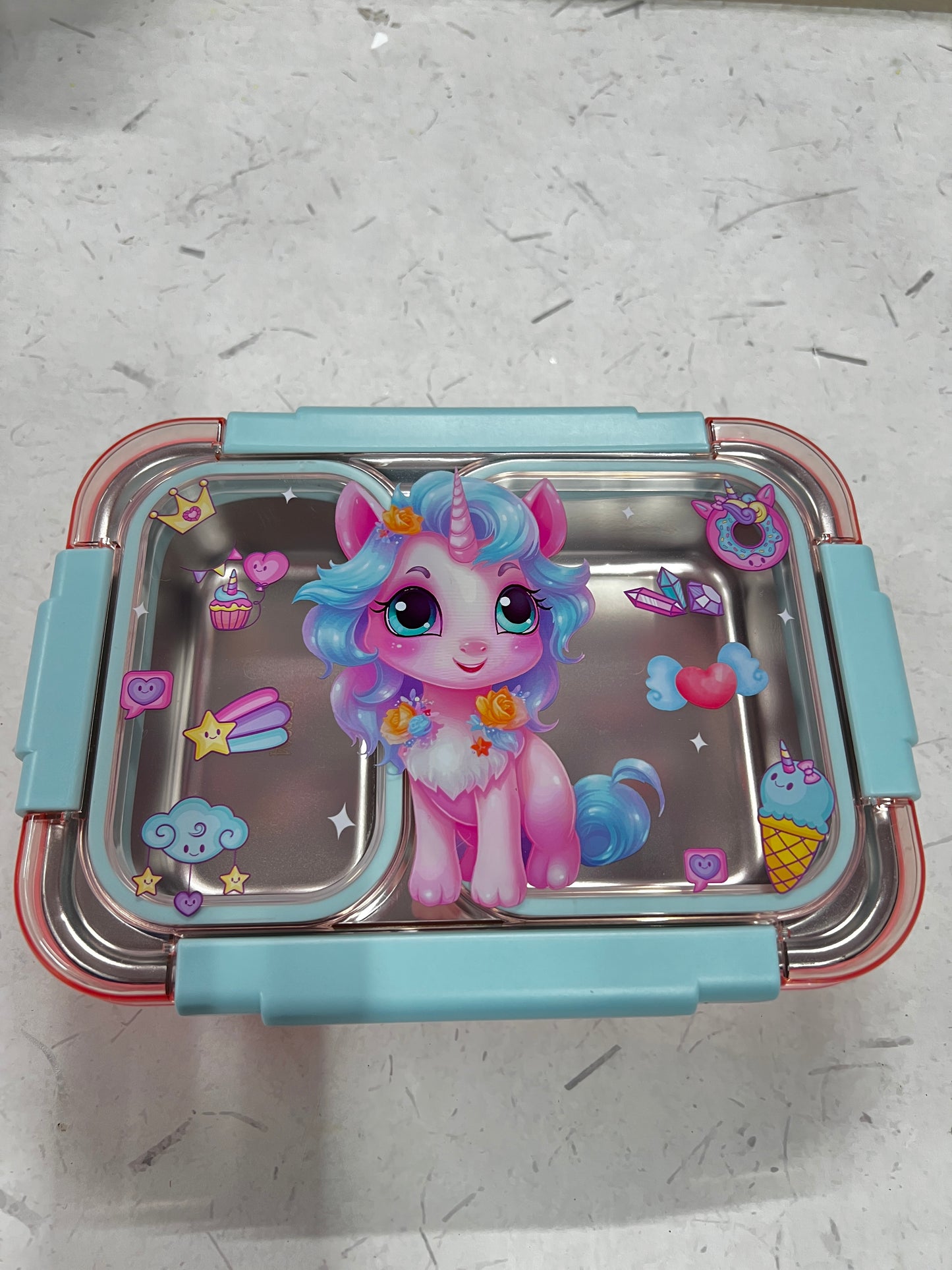 Football/Unicorn/space /mermaid  Transparent 2-Compartment 750ml Transfer Proof Lunch Box