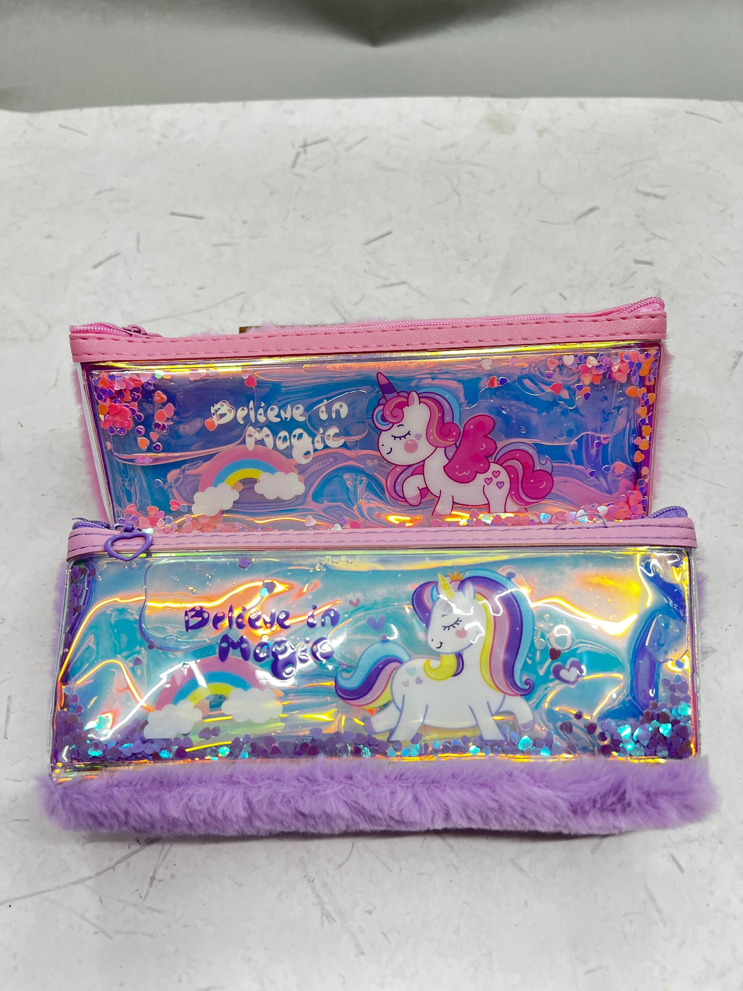 Unicorn holographic pouch with fur