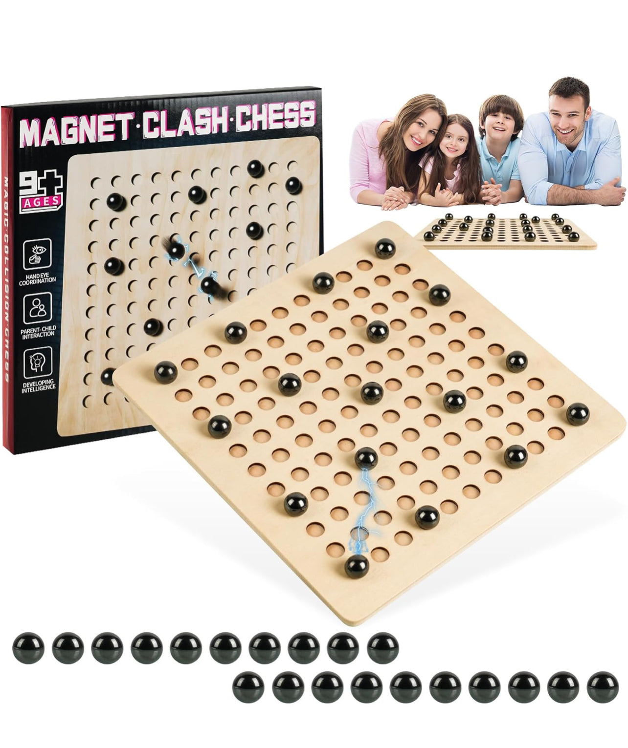 Wooden Magnetic Chess Game Set,Interactive Tabletop Chess Board Game with Magnet Stones,Develop Intelligence,Strategy Game,Family Party Games for Kids and Adults