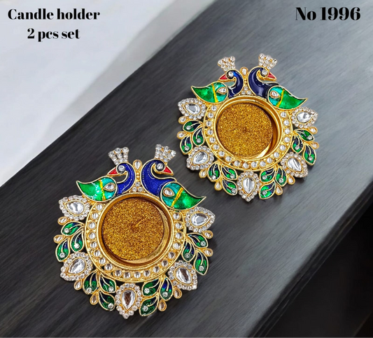 Metal Kundan  & meenakari 2 face peacock diya pcs set(2 candles free)s no-1996