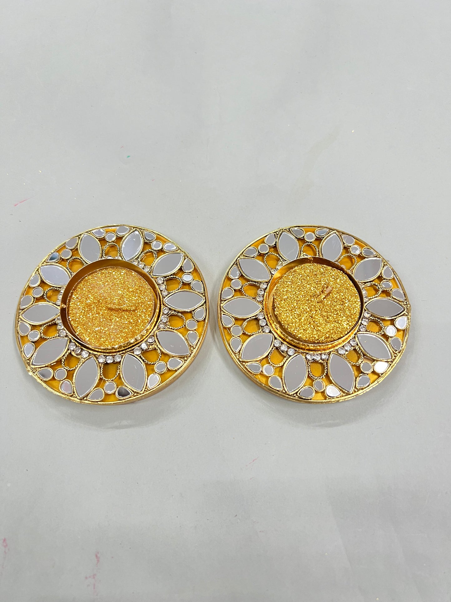 Acrylic kundan diya 2 pcs set ( 2 candles free) s no -2010