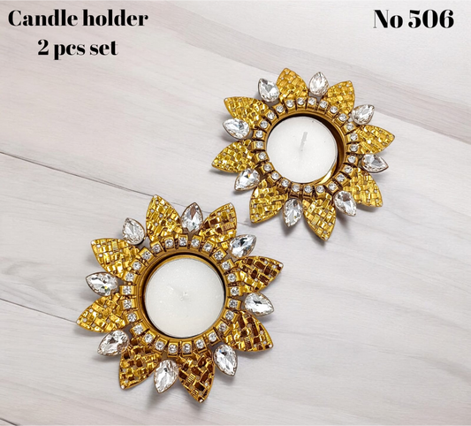 Metal gold 2 pcs diya set ( 2 candles free)sno -506