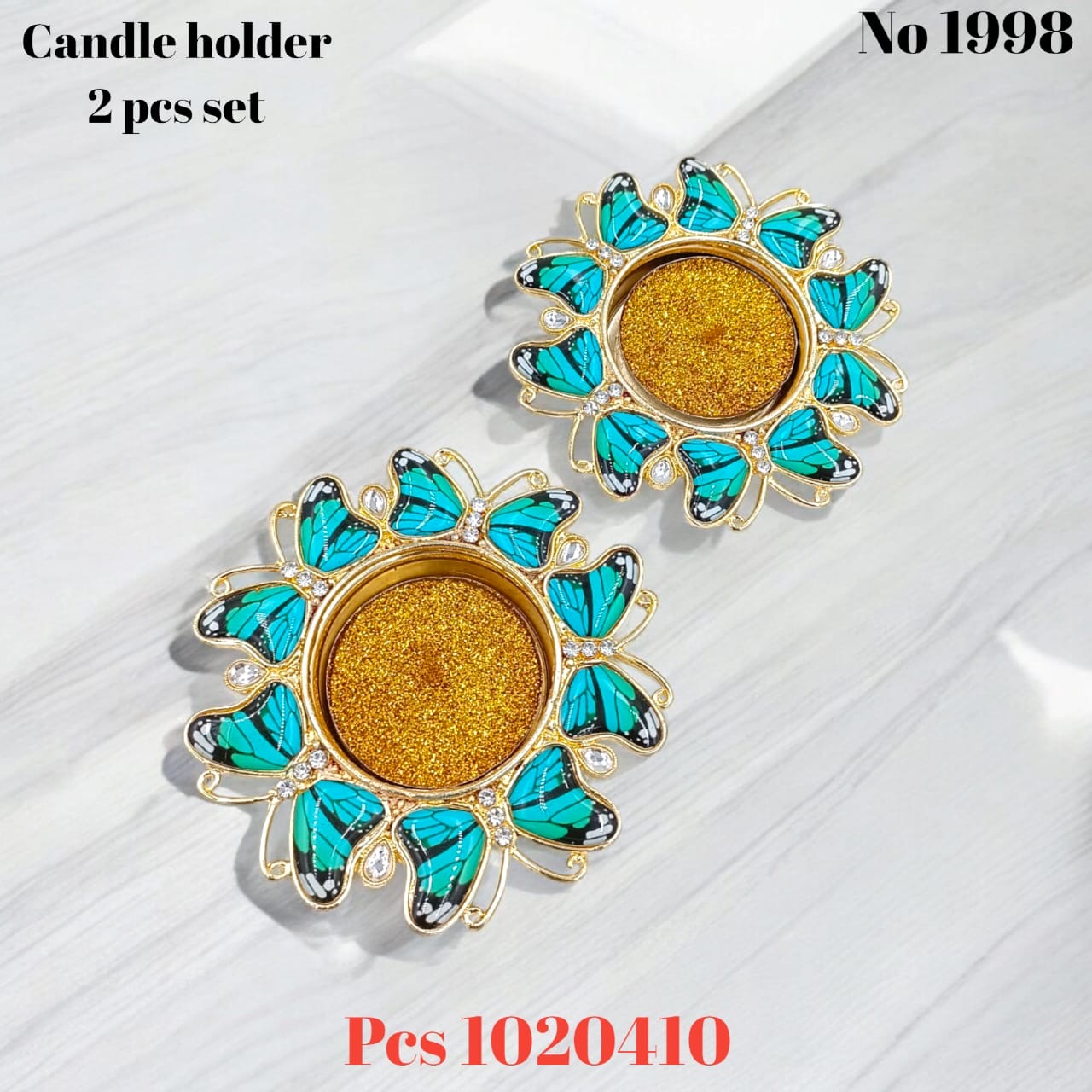 Metal meenakari butterfly diya set of 2pcs (2 candles free) s no -1998