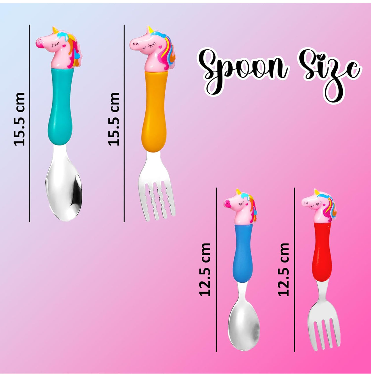 Unicorn Family Baby Spoon and Fork Cutlery for Babies and Kids - Stainless Steel (304) Tableware Set with Comfortable Handle for Boys and Girls