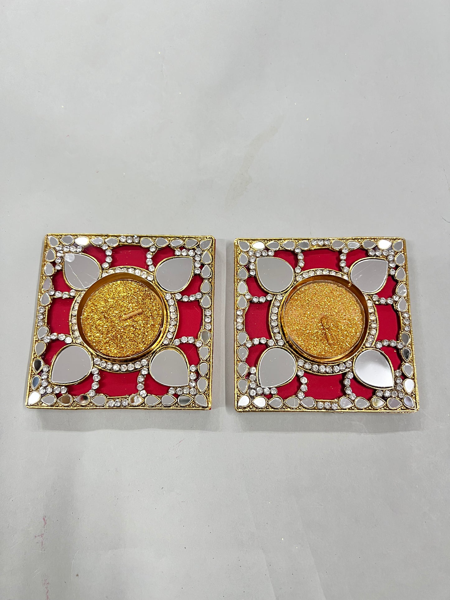 Acrylic kundan diya 2pcs set ( 2 candles free) sno -2009