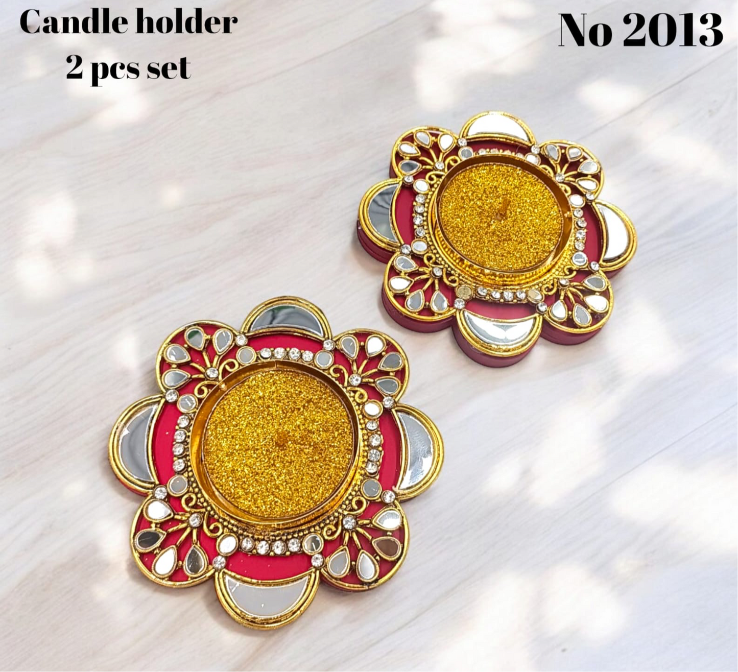 Acrylic kundan diya 2pcs set ( 2 candles free)sno -2013