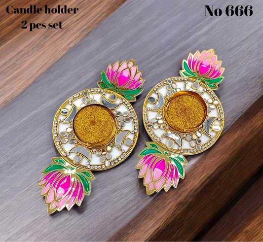 Acrylic kundan & meenakari lotus diya 2pcs set (2ca flea free)s no -666