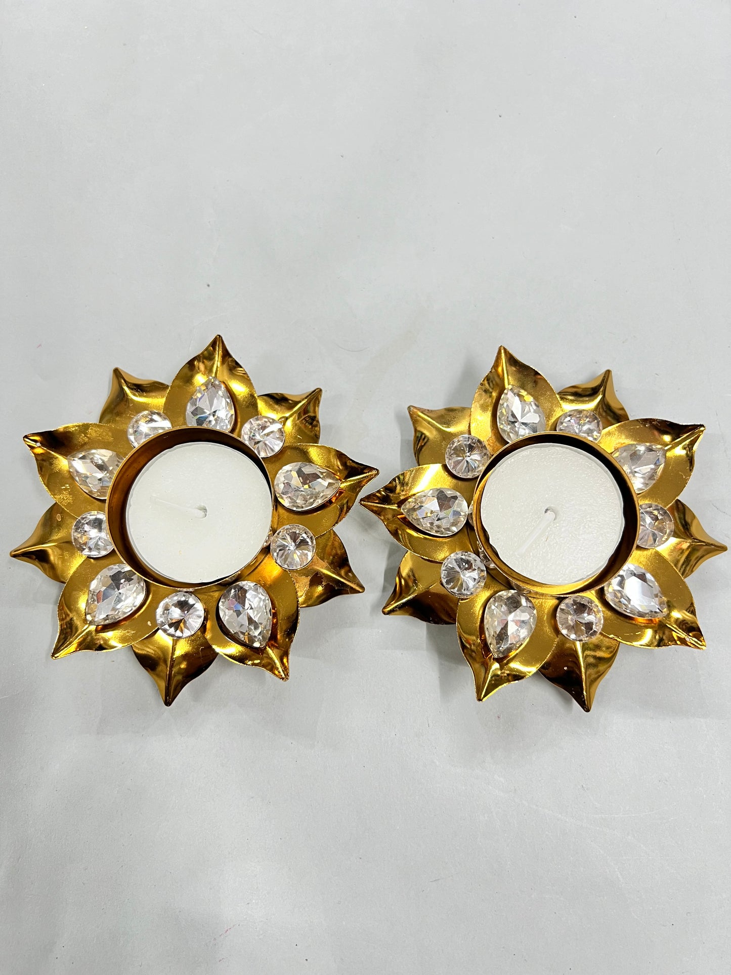 Metal gold 2 pcs diamond diya set ( 2 candles free)pp-12