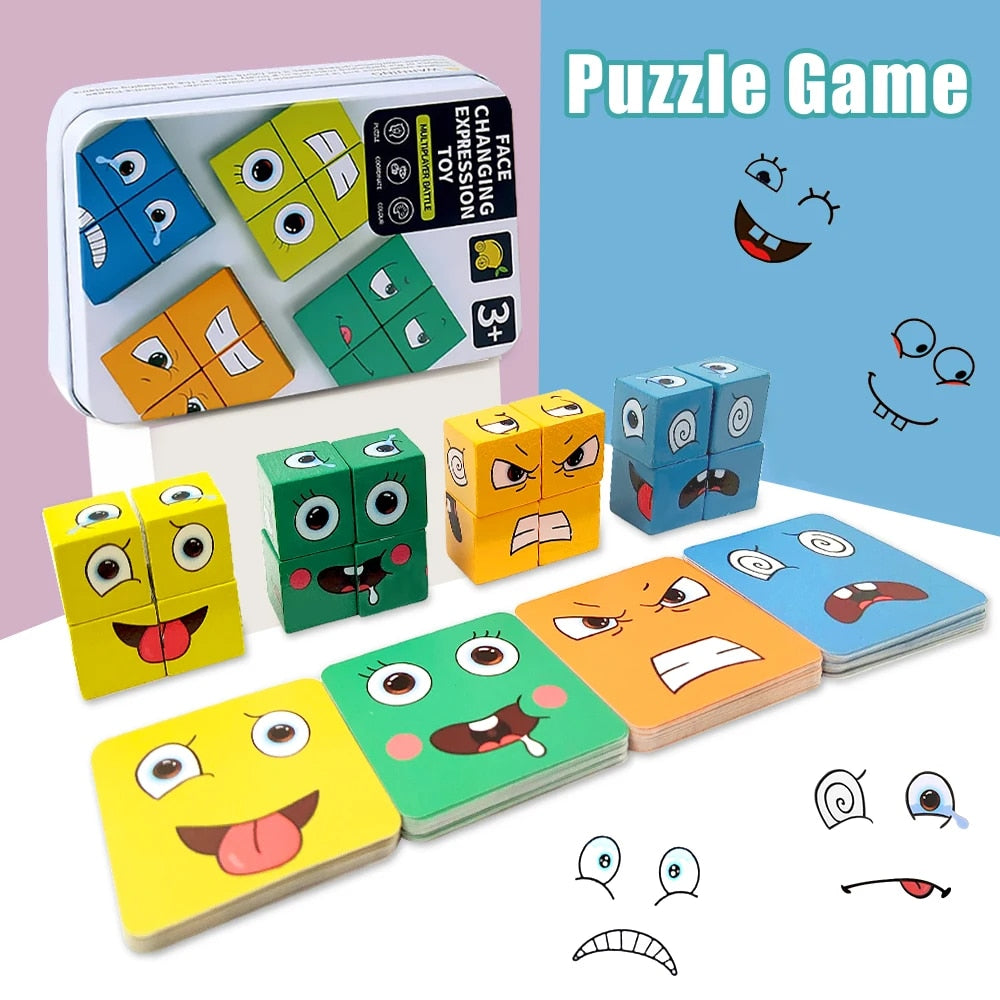 Kids Face Change Cube Game Montessori Expression Puzzle Building Blocks Toys Early Learning Educational Match Toy for Children