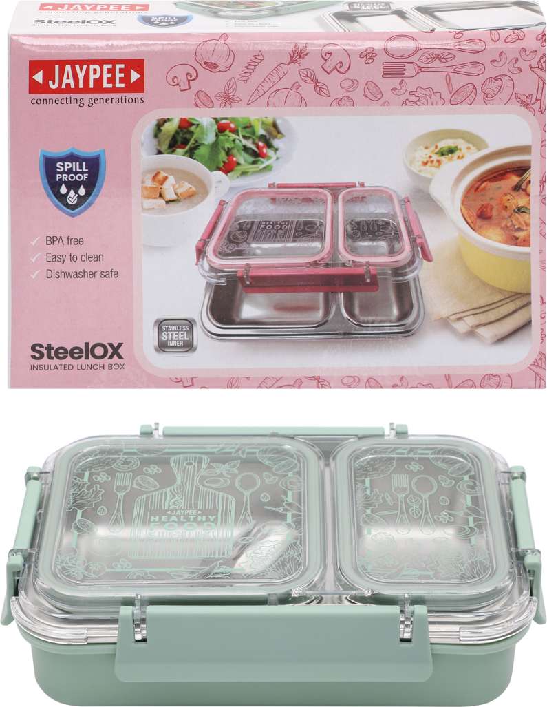 JAYPEE Stainless Steel Insulated Double Cavity Lunch Box 600 Ml, Suitable For School, Offices And Picnics, Microwave Safe